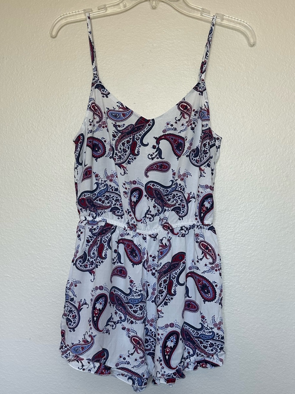 Cotton On White Paisley Romper with Navy & Burgundy Accents